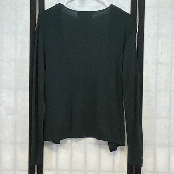 Finity Black Rib Knit Open Cardigan Sweater Long Sleeve V-Neck Button Accent L - Picture 2 of 12